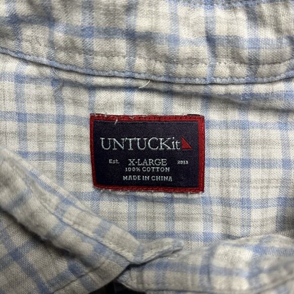 UNTUCKIT Long Sleeve Flannel Button Shirt Men's XL Blue Gray Check 100% Cotton - Picture 2 of 5